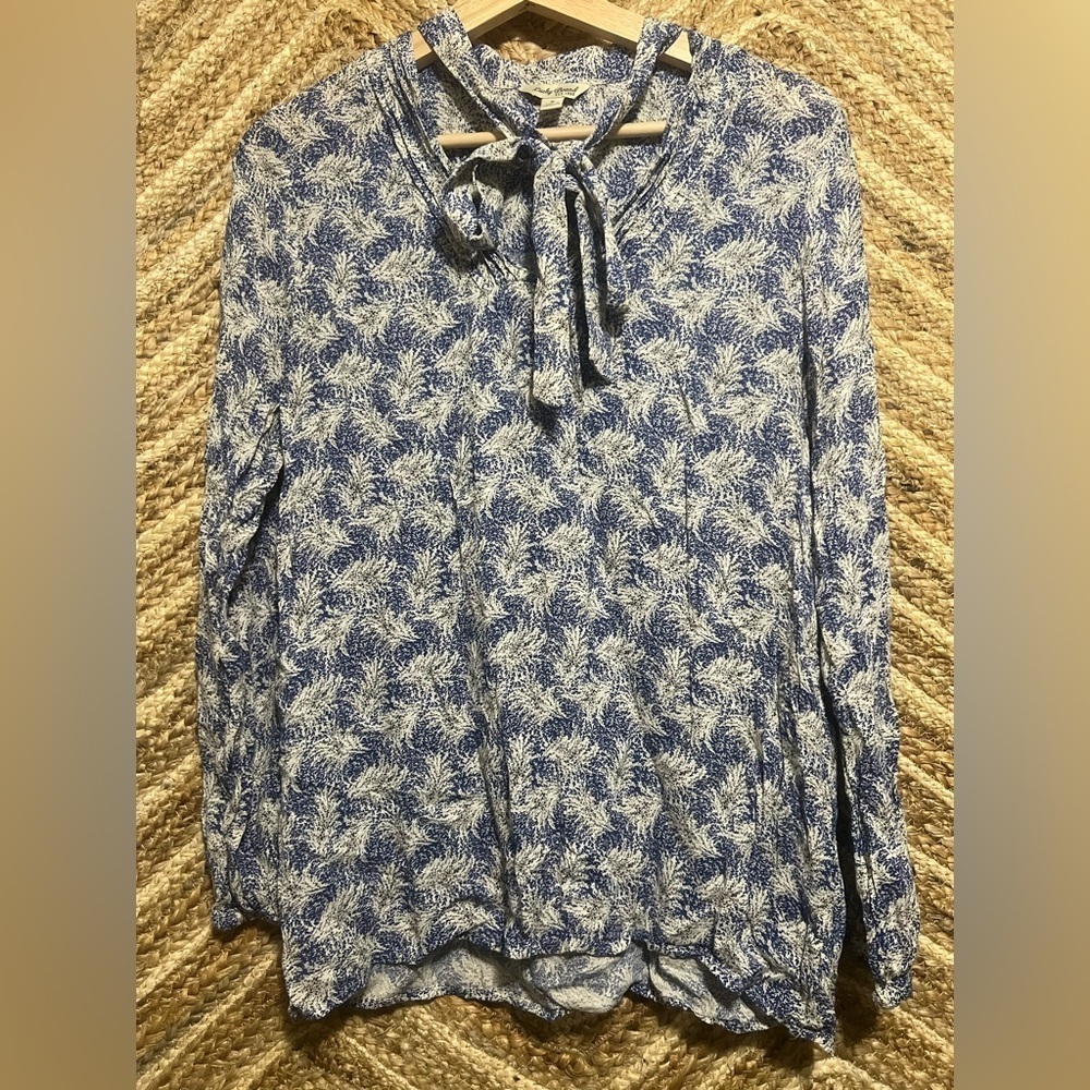 Lucky Brand Women's Tie Front Long Sleeve Print Peasant Blouse,Size Small